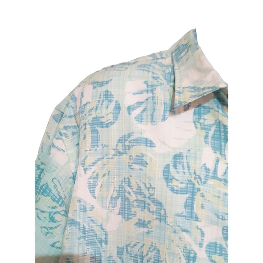Van Heusen Mens Short Sleeve Shirt XXL Green Blue Leaves Tropical - Picture 3 of 7